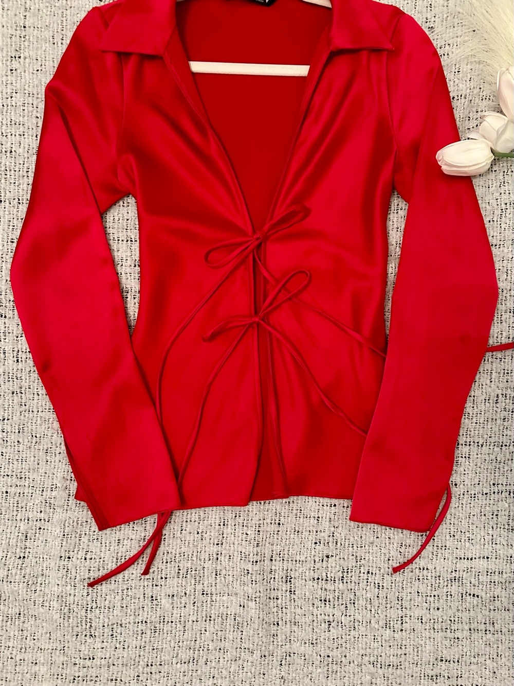 Rich silk Red Tie-Front Women's Jacket